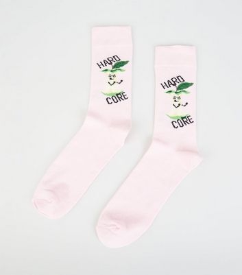 Pink Hard Core Apple Slogan Socks