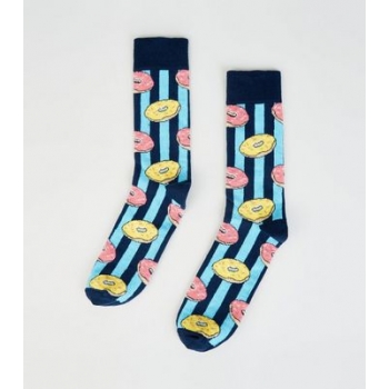 Blue Stripes and Doughnuts Pattern Socks