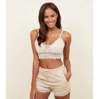 Cameo Rose Gold Metallic Crochet Shorts