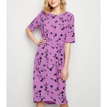 JDY Purple Floral Belted Midi Dress