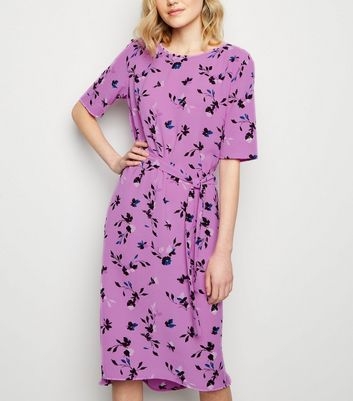 JDY Purple Floral Belted Midi Dress