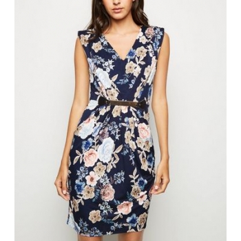 Mela Navy Floral Belted Dress