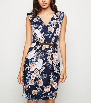 Mela Navy Floral Belted Dress