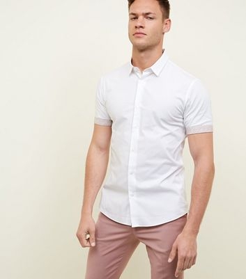 White Roll Sleeve Trim Shirt