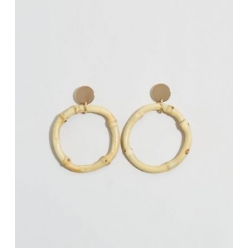 Cream Bamboo Hoop Drop Earrings