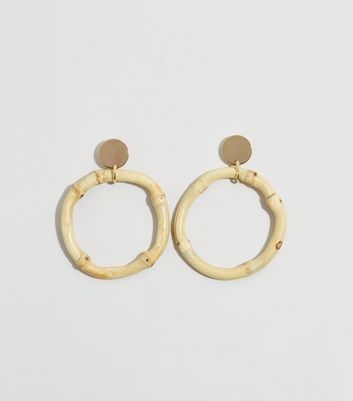 Cream Bamboo Hoop Drop Earrings