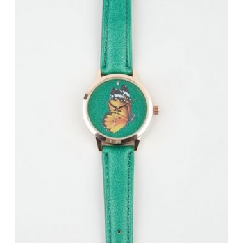 Green Butterfly Face Analogue Watch