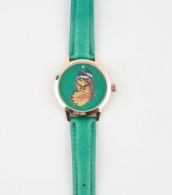 Green Butterfly Face Analogue Watch