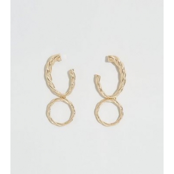 Gold Embossed Hoop Drop Earrings