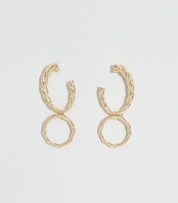 Gold Embossed Hoop Drop Earrings