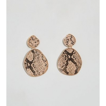 Brown Faux Snake Abstract Shape Earrings