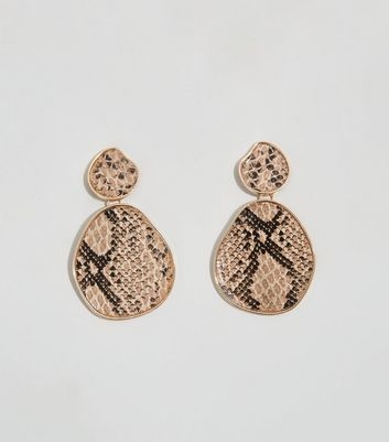 Brown Faux Snake Abstract Shape Earrings