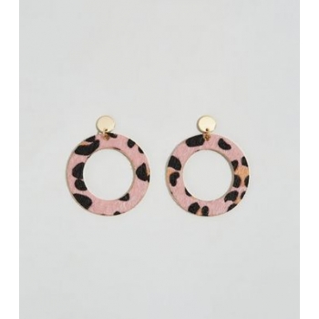 Mid Pink Leopard Print Disc Earrings