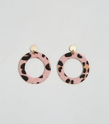 Mid Pink Leopard Print Disc Earrings