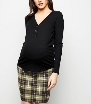 Maternity Yellow Check Jersey Tube Skirt