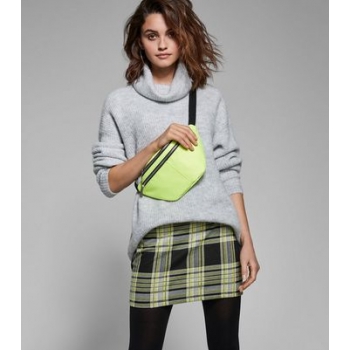 Black and Neon Yellow Check Tube Skirt