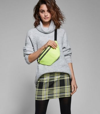 Black and Neon Yellow Check Tube Skirt