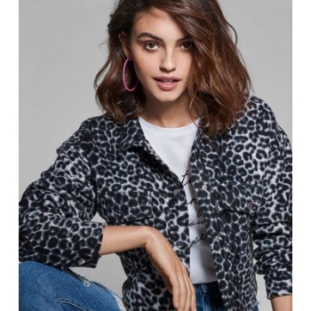 Black Leopard Print Fleece Jacket