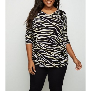 Curves Black Zebra Print Soft Touch T-Shirt