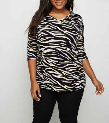 Curves Black Zebra Print Soft Touch T-Shirt