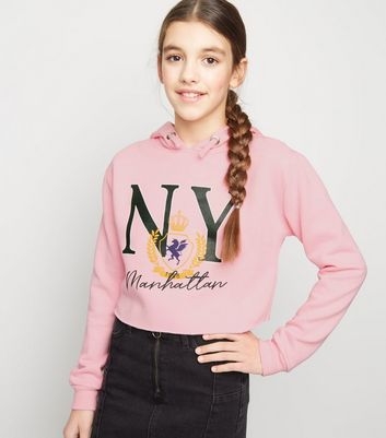 Girls Pink Crest NY Slogan Hoodie