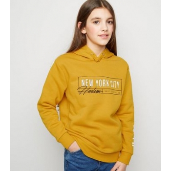 Girls Yellow New York City Harlem Slogan Hoodie