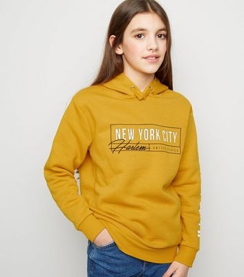 Girls Yellow New York City Harlem Slogan Hoodie