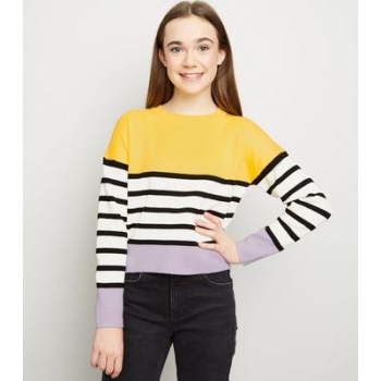 Girls Purple Colour Block Stripe Jumper