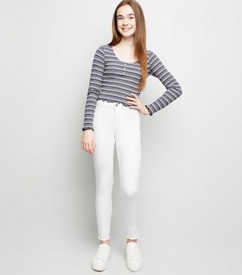 Girls White High Waist Super Skinny Jeans