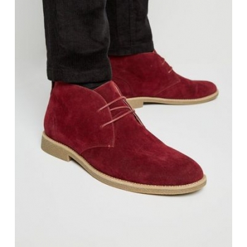 Dark Red Faux Suede Desert Boots