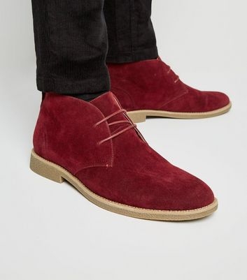 Dark Red Faux Suede Desert Boots