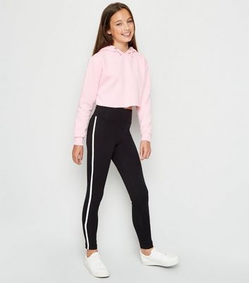 Girls Black Side Stripe Leggings