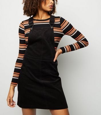 Black Corduroy A-Line Pinafore Dress