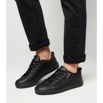 Black Geometric Textured Zip Side Trainers