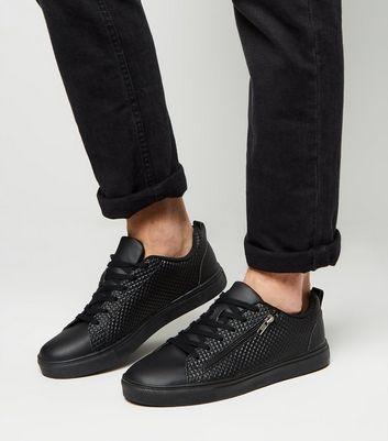 Black Geometric Textured Zip Side Trainers