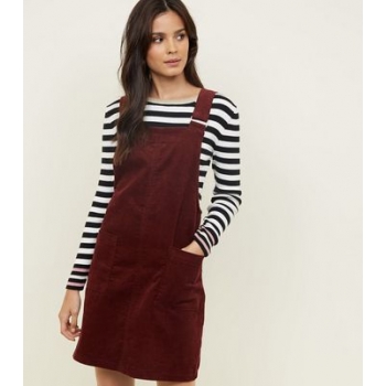 Burgundy Corduroy Pocket Front Pinafore Dress