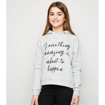 Girls Grey Something Amazing Slogan Hoodie