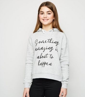 Girls Grey Something Amazing Slogan Hoodie