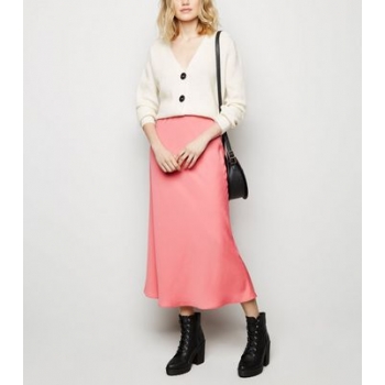 Pink Satin Bias Cut Midi Skirt