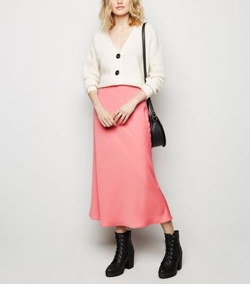 Pink Satin Bias Cut Midi Skirt