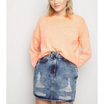 Blue Ripped Acid Wash Denim Skirt