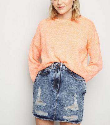 Blue Ripped Acid Wash Denim Skirt