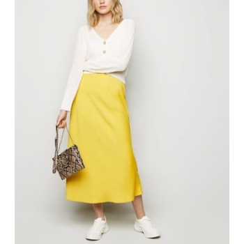 Mustard Satin Bias Cut Midi Skirt