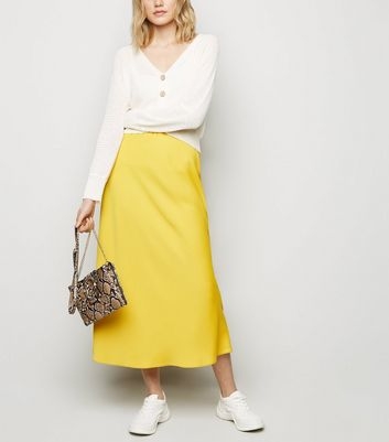 Mustard Satin Bias Cut Midi Skirt