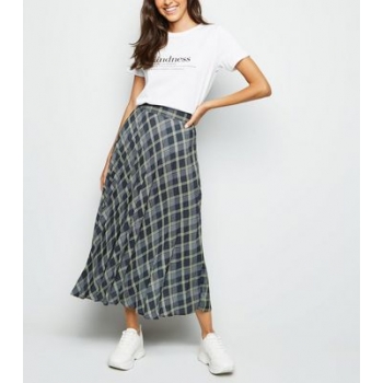 Black Check Print Pleated Midi Skirt