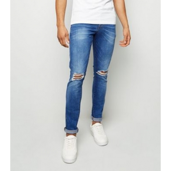 Bright Blue Ripped Knee Skinny Jeans