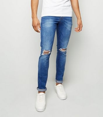 Bright Blue Ripped Knee Skinny Jeans