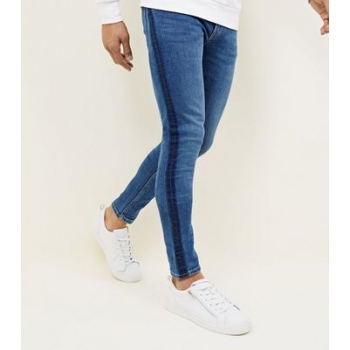 Blue Dyed Side Stripe Skinny Jeans