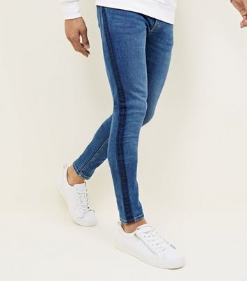 Blue Dyed Side Stripe Skinny Jeans