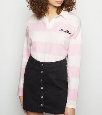 Pink Stripe Mon Cheri Slogan Rugby Shirt